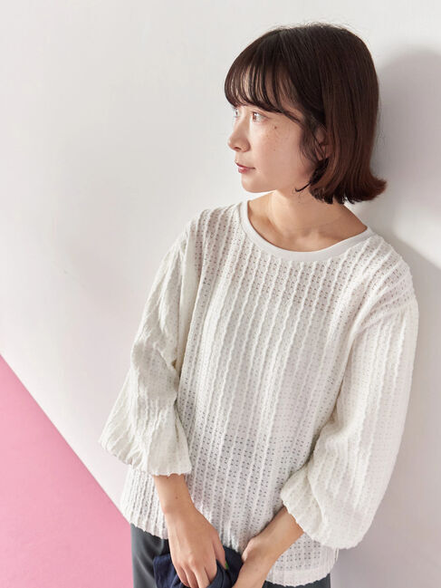 Samansa Mos2 blue「ジャカードボリュームスリーブプルオーバー」|Tシャツ・カットソー|キナリ