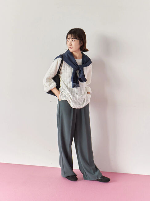 Samansa Mos2 blue「ジャカードボリュームスリーブプルオーバー」|Tシャツ・カットソー|