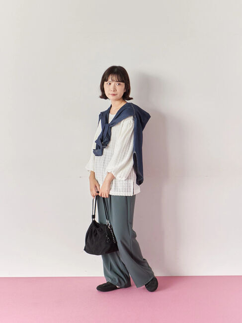 Samansa Mos2 blue「ジャカードボリュームスリーブプルオーバー」|Tシャツ・カットソー|