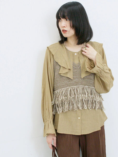 Samansa Mos2 blue「ラッフルカラーブラウス」|シャツ・ブラウス|ベージュ