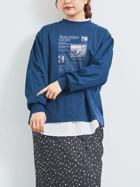 SM2「袖布帛インレイロゴプルオーバー」|Tシャツ・カットソー|ブルー