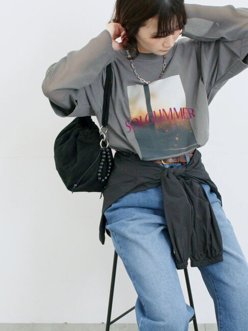 Samansa Mos2 blue「袖シフォンレイヤードプルオーバー」|Tシャツ・カットソー|