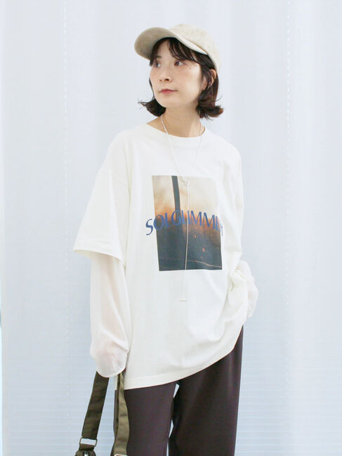 Samansa Mos2 blue「袖シフォンレイヤードプルオーバー」|Tシャツ・カットソー|