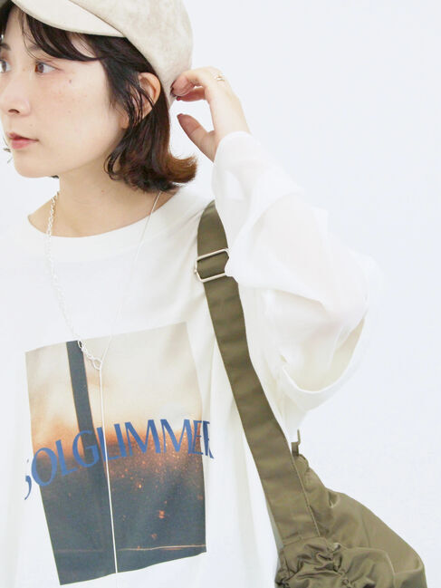 Samansa Mos2 blue「袖シフォンレイヤードプルオーバー」|Tシャツ・カットソー|