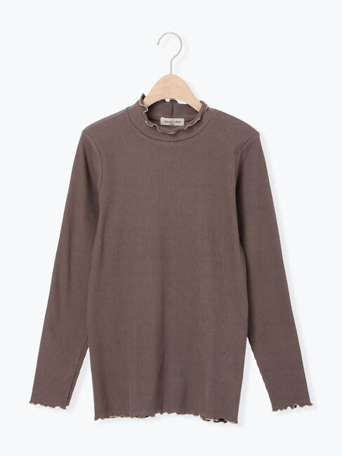 Samansa Mos2「配色メローカットリブフリルスタンドネックインナー」|Tシャツ・カットソー|モカ