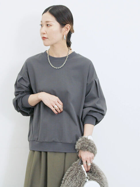 Samansa Mos2 blue「ポンチ袖タックプルオーバー」|Tシャツ・カットソー|