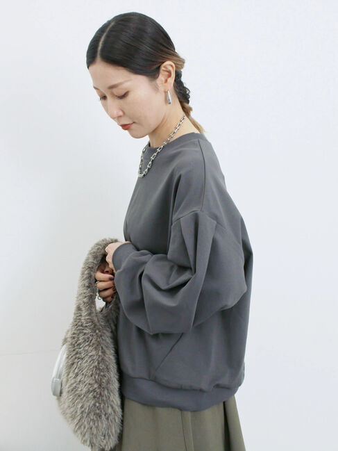 Samansa Mos2 blue「ポンチ袖タックプルオーバー」|Tシャツ・カットソー|