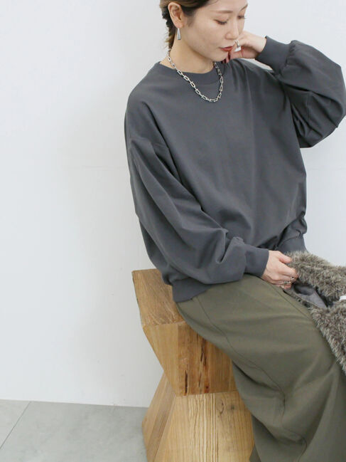 Samansa Mos2 blue「ポンチ袖タックプルオーバー」|Tシャツ・カットソー|