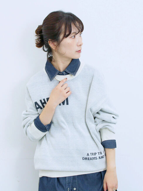 Samansa Mos2 blue「アソートロゴジャガードニットプルオーバー」|ニット・セーター|