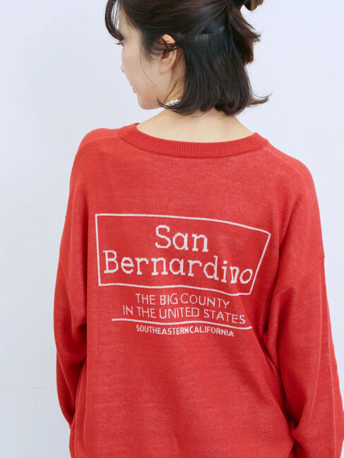 Samansa Mos2 blue「アソートロゴジャガードニットプルオーバー」|ニット・セーター|