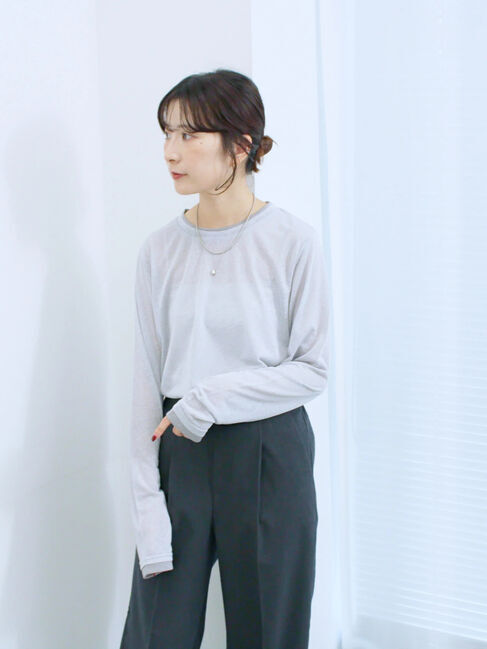 Samansa Mos2 blue「レイヤード風ロンT」|Tシャツ・カットソー|