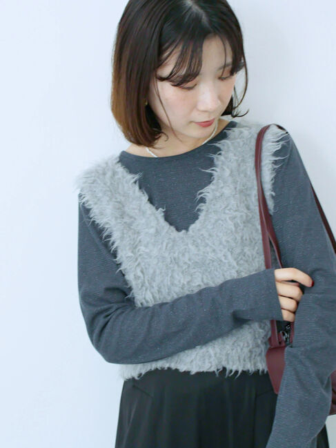 Samansa Mos2 blue「ラメリブプルオーバー」|Tシャツ・カットソー|