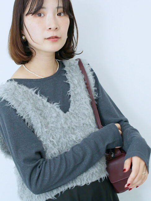 Samansa Mos2 blue「ラメリブプルオーバー」|Tシャツ・カットソー|