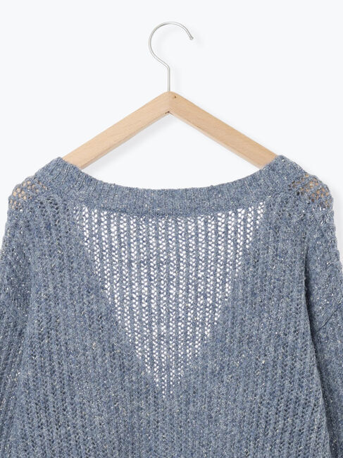 Samansa Mos2 blue「ラメニットVネックカーディガン」|カーディガン|