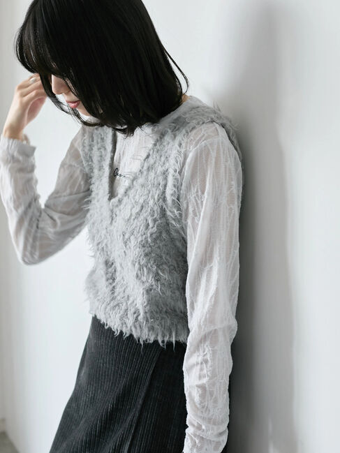 Samansa Mos2 blue「シアージャガードロゴ入りプルオーバー」|Tシャツ・カットソー|Ｓグレー