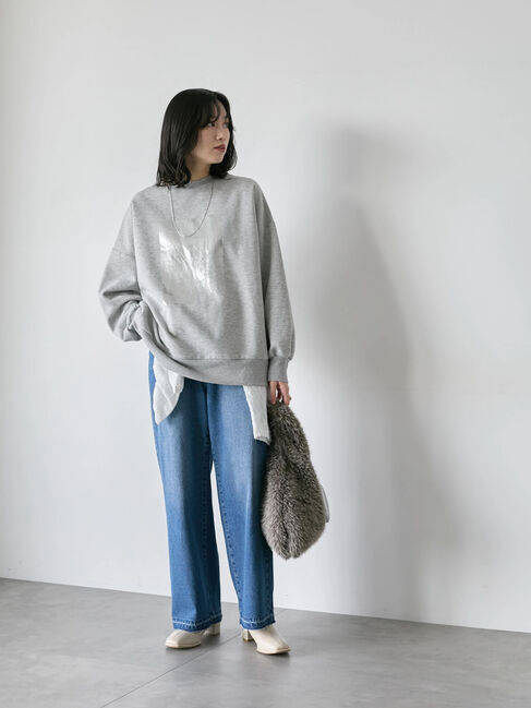 Samansa Mos2 blue「◎箔プリントスウェット」|Tシャツ・カットソー|