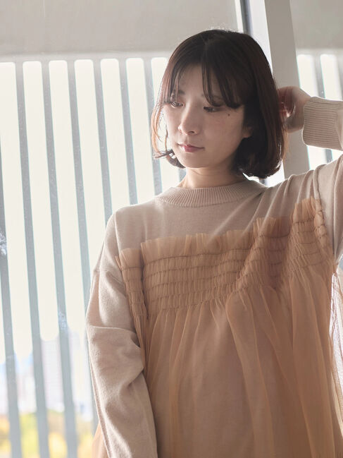 Samansa Mos2 blue「◎チュールドッキングニット」|ニット・セーター|ベージュ