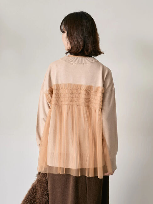 Samansa Mos2 blue「◎チュールドッキングニット」|ニット・セーター|