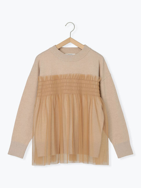 Samansa Mos2 blue「◎チュールドッキングニット」|ニット・セーター|