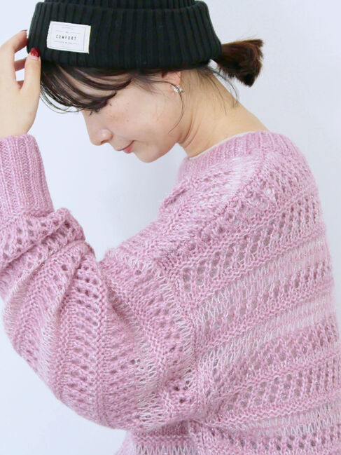 Samansa Mos2 blue「透かし柄ニットプルオーバー」|ニット・セーター|