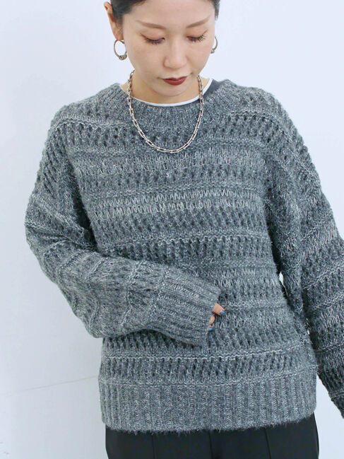 Samansa Mos2 blue「透かし柄ニットプルオーバー」|ニット・セーター|