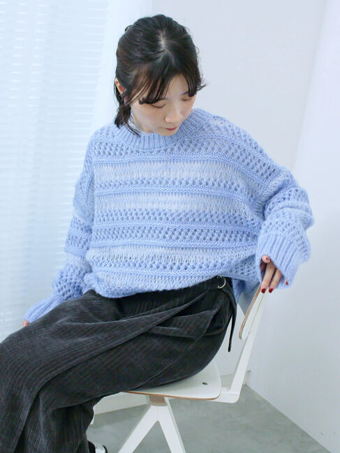 Samansa Mos2 blue「透かし柄ニットプルオーバー」|ニット・セーター|