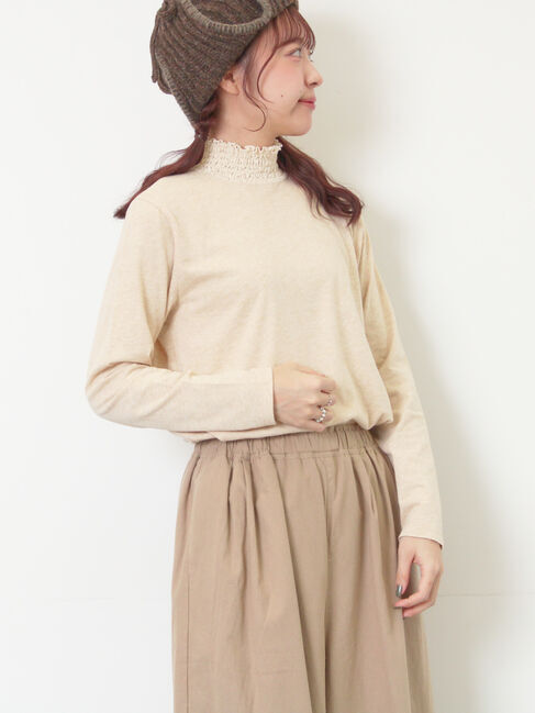 Samansa Mos2「【吸湿発熱】襟レースシャーリングカットソー」|Tシャツ・カットソー|