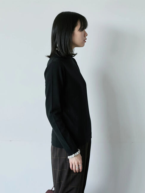 Samansa Mos2 blue「配色フリル衿ニットプルオーバー」|ニット・セーター|