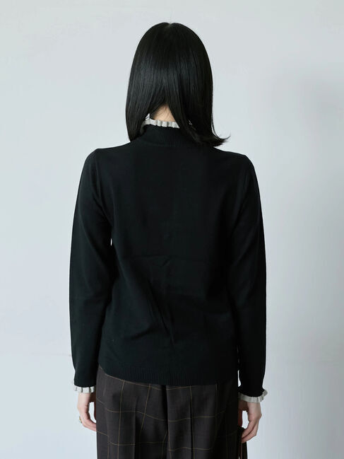 Samansa Mos2 blue「配色フリル衿ニットプルオーバー」|ニット・セーター|