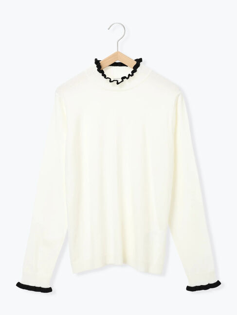 Samansa Mos2 blue「配色フリル衿ニットプルオーバー」|ニット・セーター|