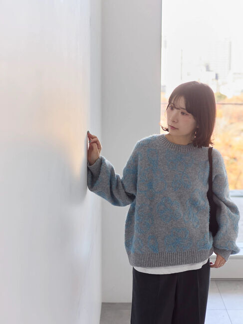 Samansa Mos2 blue「花柄シャギーニットプルオーバー」|ニット・セーター|