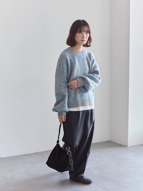 Samansa Mos2 blue「花柄シャギーニットプルオーバー」|ニット・セーター|