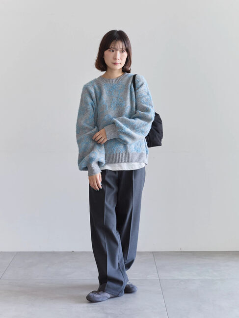 Samansa Mos2 blue「花柄シャギーニットプルオーバー」|ニット・セーター|