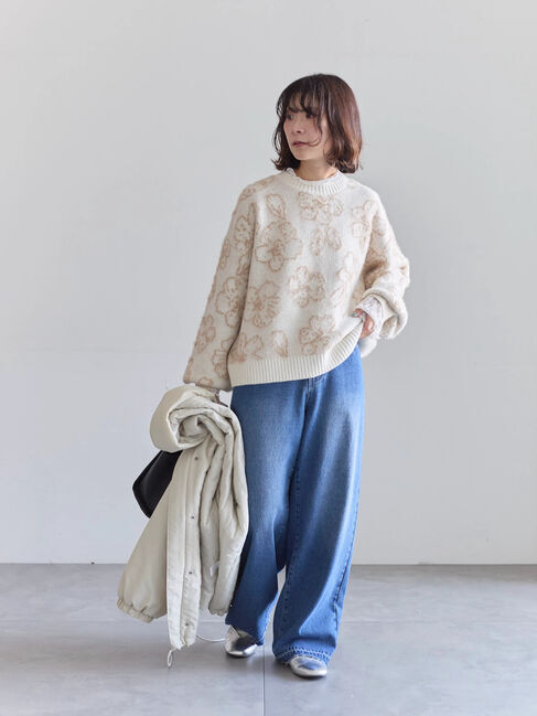 Samansa Mos2 blue「花柄シャギーニットプルオーバー」|ニット・セーター|