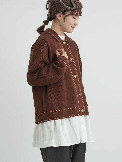 Samansa Mos2「◎ステッチカーディガン」|カーディガン|ブラウン