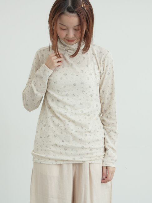 Samansa Mos2「【吸湿発熱】ベア天花柄タートルネックインナー」|Tシャツ・カットソー|ベージュ