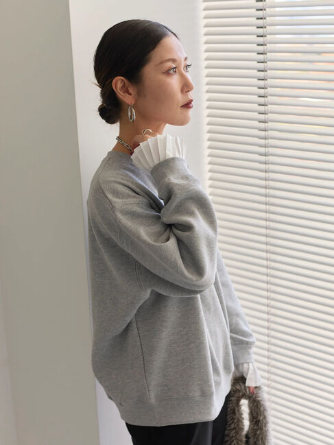 Samansa Mos2 blue「袖プリーツ裏起毛スウェット」|Tシャツ・カットソー|