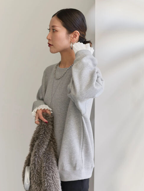 Samansa Mos2 blue「袖プリーツ裏起毛スウェット」|Tシャツ・カットソー|