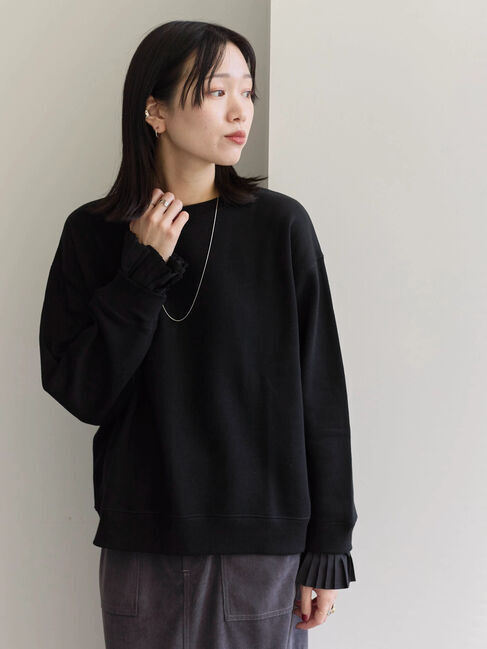 Samansa Mos2 blue「袖プリーツ裏起毛スウェット」|Tシャツ・カットソー|