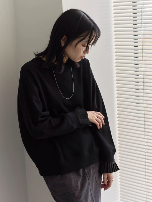 Samansa Mos2 blue「袖プリーツ裏起毛スウェット」|Tシャツ・カットソー|