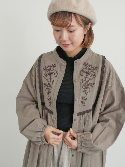 Samansa Mos2「【S/Mサイズ】切替配色刺繍ワンピース」|ワンピース|モカ