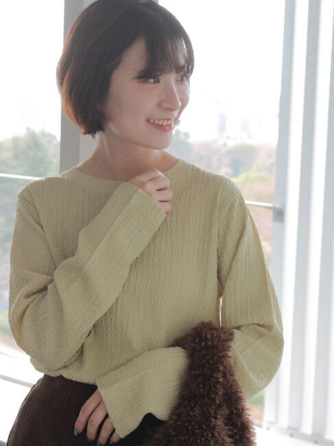 Samansa Mos2 blue「ふくれジャカードクルーネックプルオーバー」|Tシャツ・カットソー|