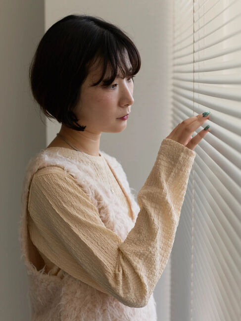 Samansa Mos2 blue「ふくれジャカードクルーネックプルオーバー」|Tシャツ・カットソー|