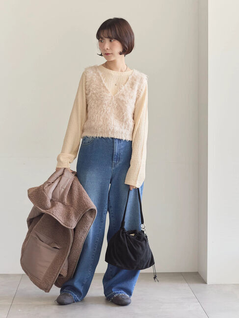 Samansa Mos2 blue「ふくれジャカードクルーネックプルオーバー」|Tシャツ・カットソー|