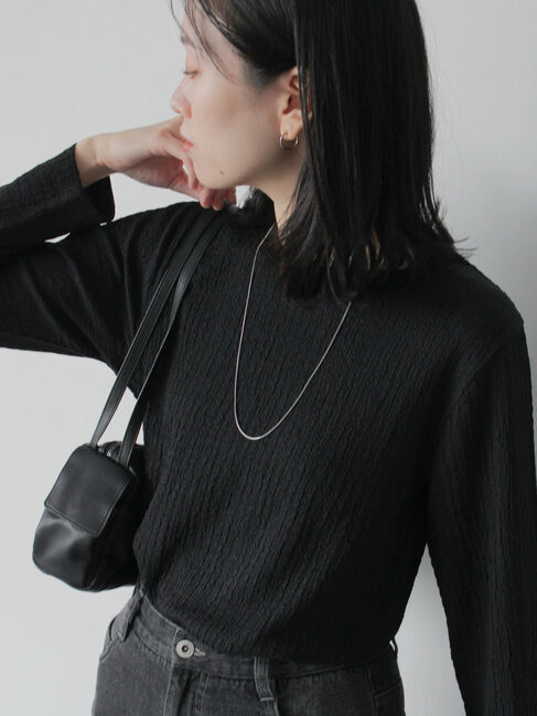 Samansa Mos2 blue「ふくれジャカードクルーネックプルオーバー」|Tシャツ・カットソー|