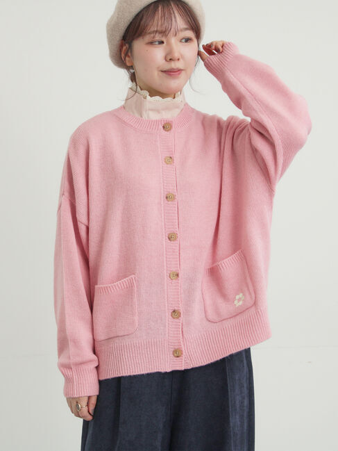 Samansa Mos2「花刺繍入りカーディガン」|カーディガン|ピンク