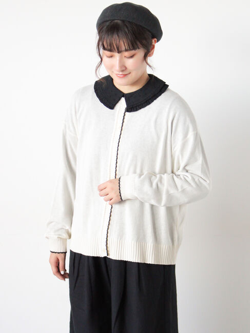 Samansa Mos2「配色スカラップカーディガン」|カーディガン|オフホワイト