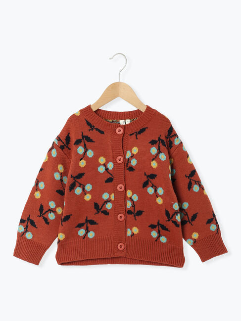 Samansa Mos2 Lagom「花柄ジャカードカーディガン」|カーディガン|レッド