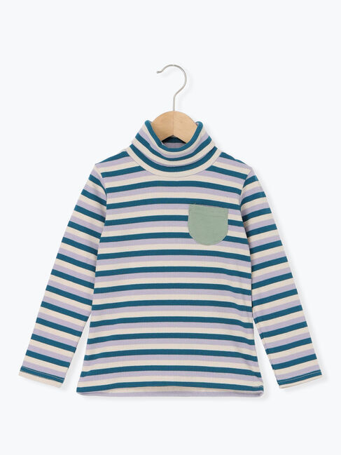 Samansa Mos2 Lagom「テレコボーダータートルネックカットソー」|Tシャツ・カットソー|ブルー