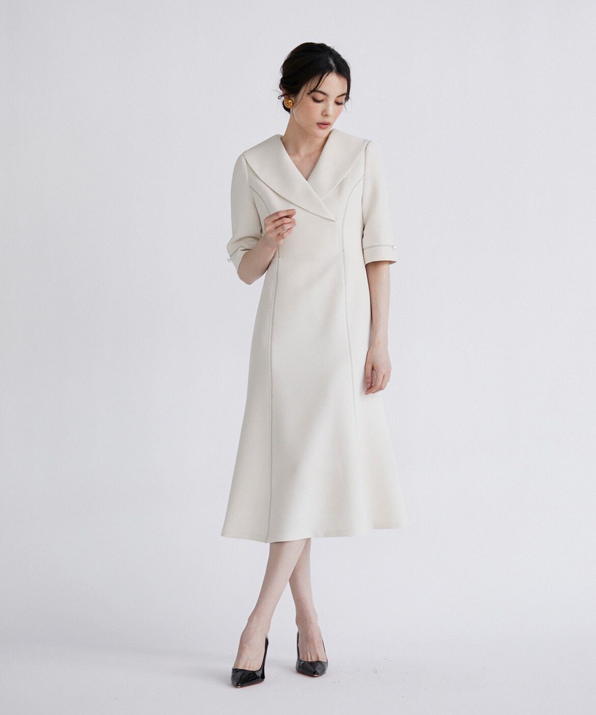 Maglie le cassetto「《M Maglie le cassetto》ショールカラーワンピース」|ワンピース|